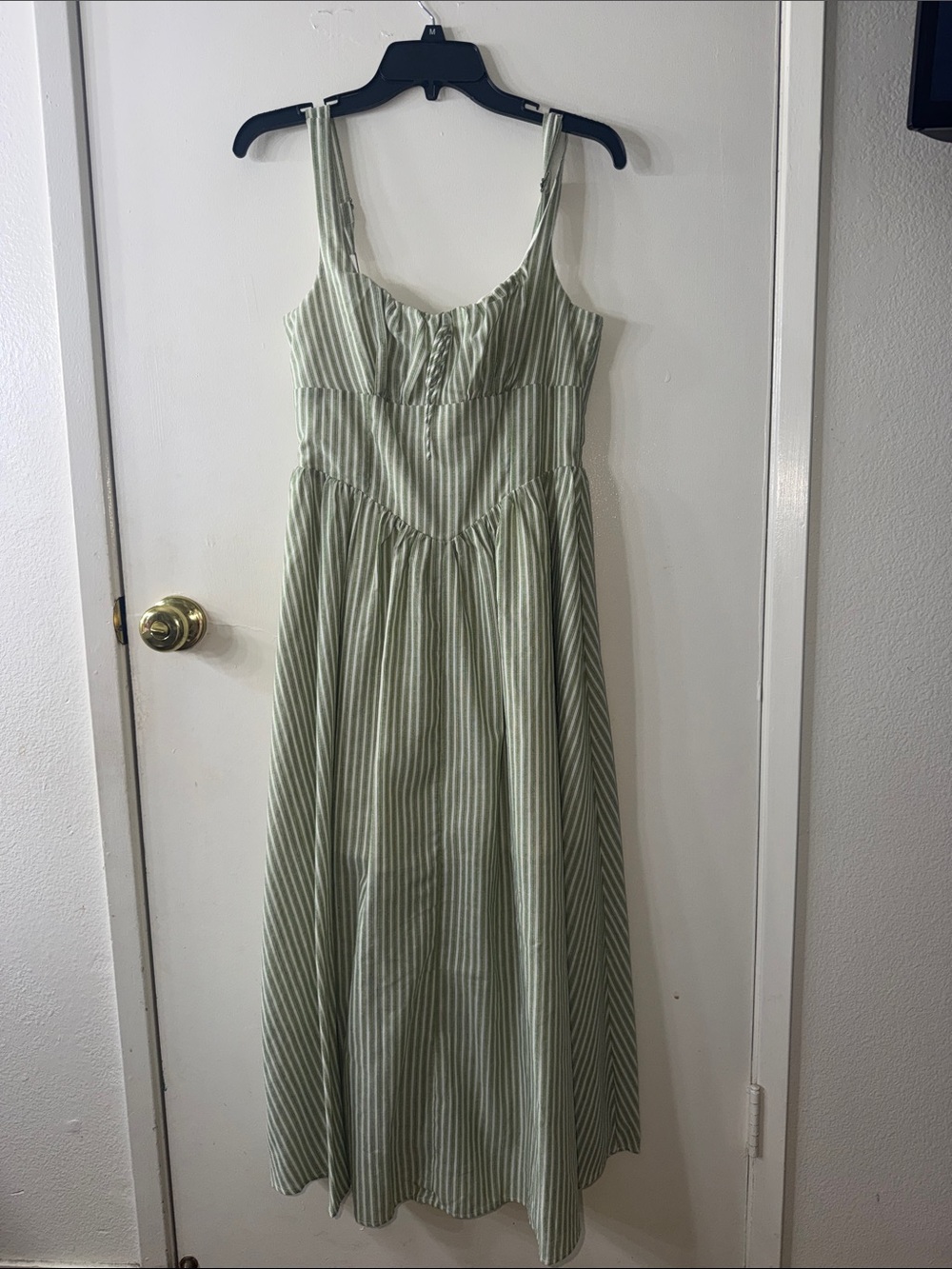 Moon River Sage Green Striped Sundress